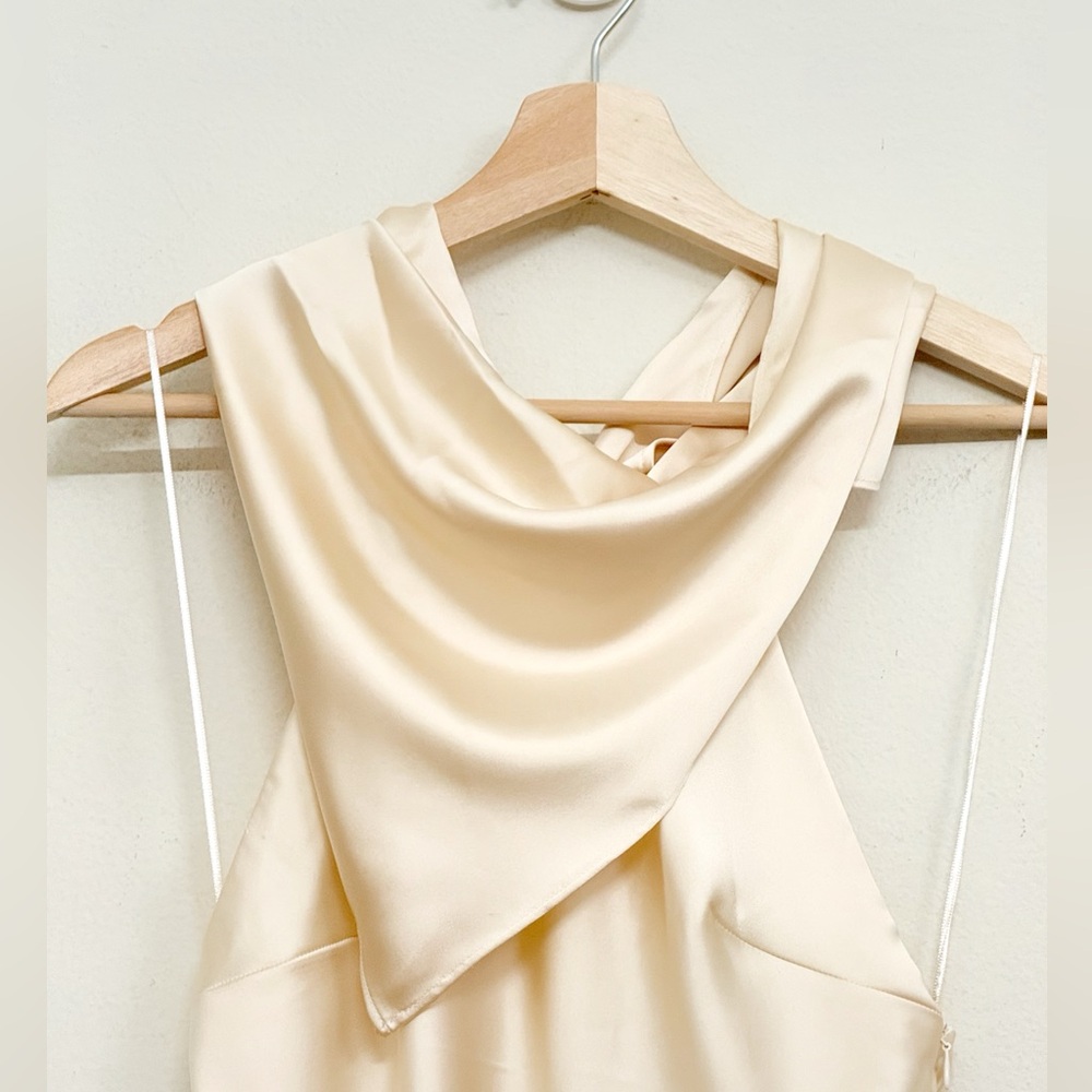 NWT Zara Satin Effect Scarf Halter-neck Long Dress in Cream Ivory Size S - Picture 7 of 14